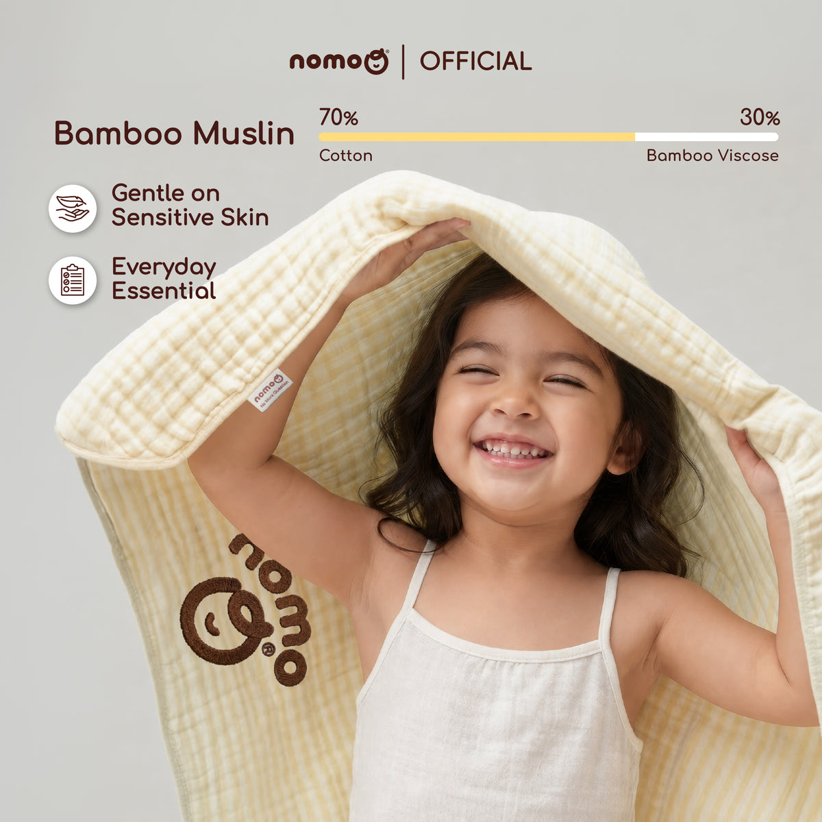 Bamboo muslin: 70% cotton, 30% bamboo viscose